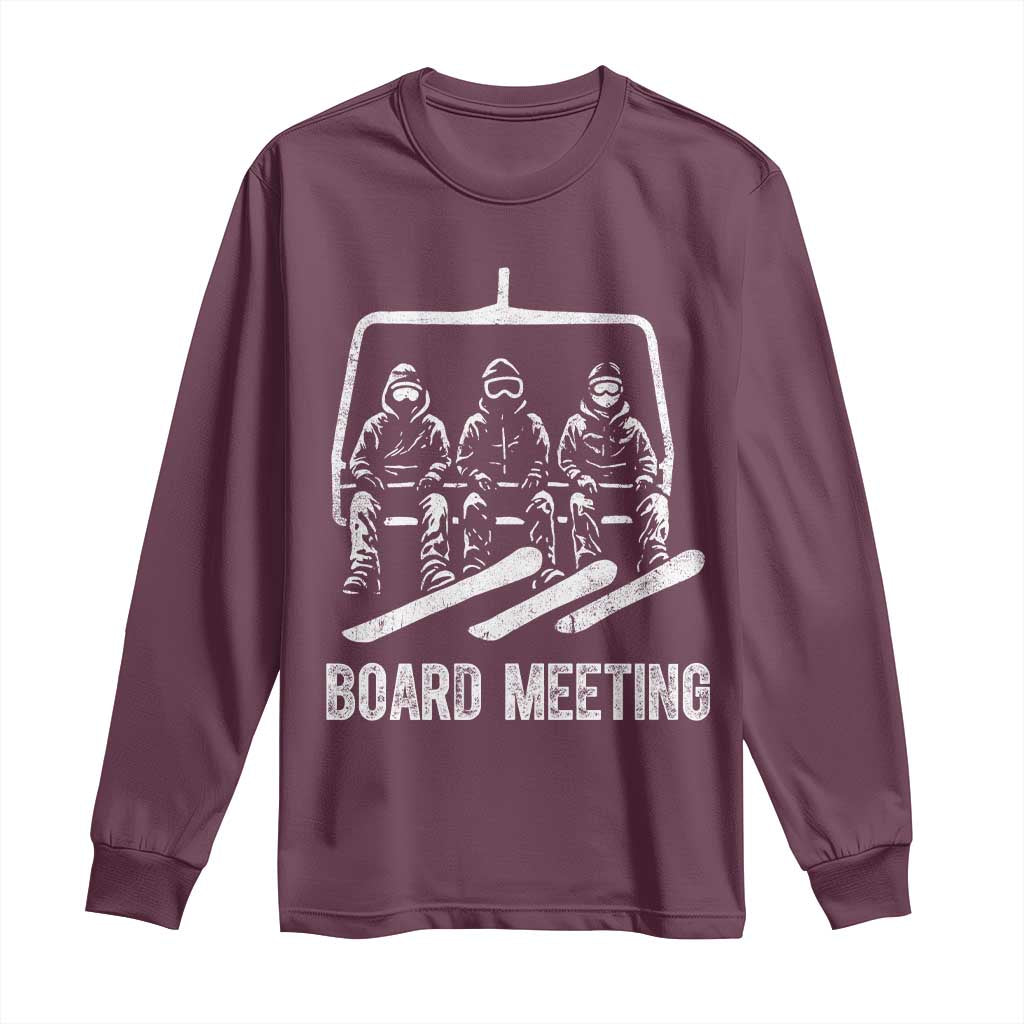 Funny Snowboarding Board Meeting Long Sleeve Shirt Chairlift Snowboarders Powder Junkies TS02 Maroon Print Your Wear