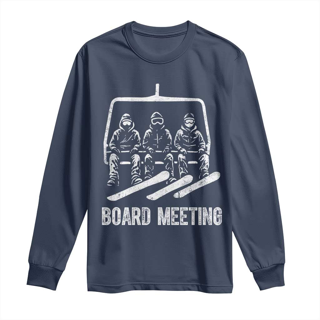 Funny Snowboarding Board Meeting Long Sleeve Shirt Chairlift Snowboarders Powder Junkies TS02 Navy Print Your Wear