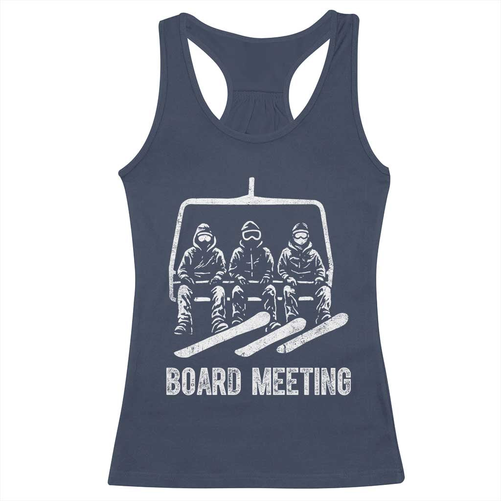 Funny Snowboarding Board Meeting Racerback Tank Top Chairlift Snowboarders Powder Junkies TS02 Navy Print Your Wear