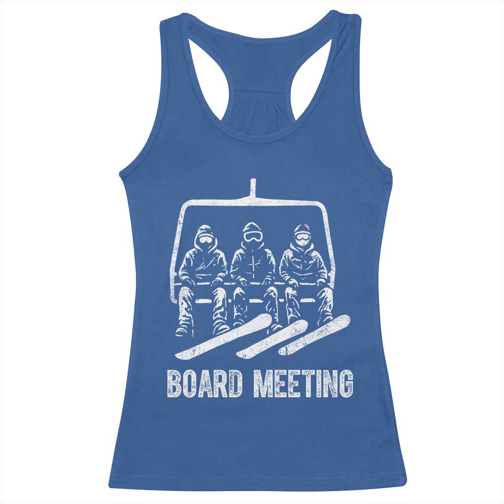 Funny Snowboarding Board Meeting Racerback Tank Top Chairlift Snowboarders Powder Junkies TS02 Royal Blue Print Your Wear