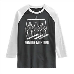Funny Snowboarding Board Meeting Raglan Shirt Chairlift Snowboarders Powder Junkies TS02 Black White Print Your Wear
