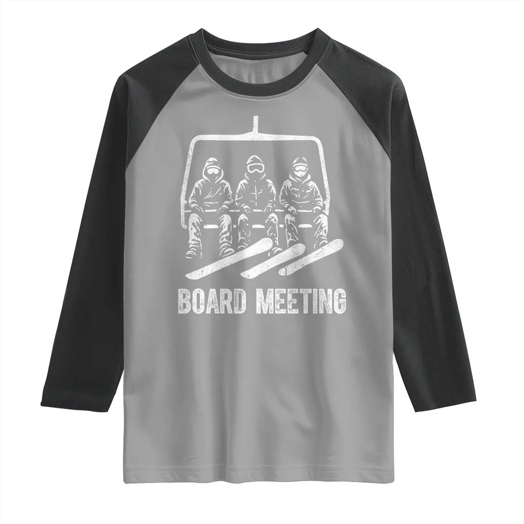 Funny Snowboarding Board Meeting Raglan Shirt Chairlift Snowboarders Powder Junkies TS02 Sport Gray Black Print Your Wear