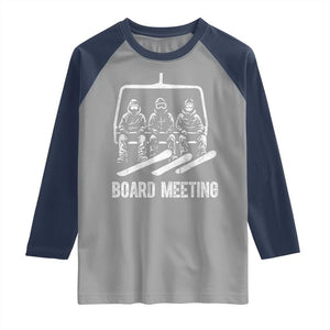 Funny Snowboarding Board Meeting Raglan Shirt Chairlift Snowboarders Powder Junkies TS02 Sport Gray Navy Print Your Wear