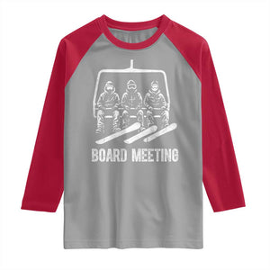Funny Snowboarding Board Meeting Raglan Shirt Chairlift Snowboarders Powder Junkies TS02 Sport Gray Red Print Your Wear