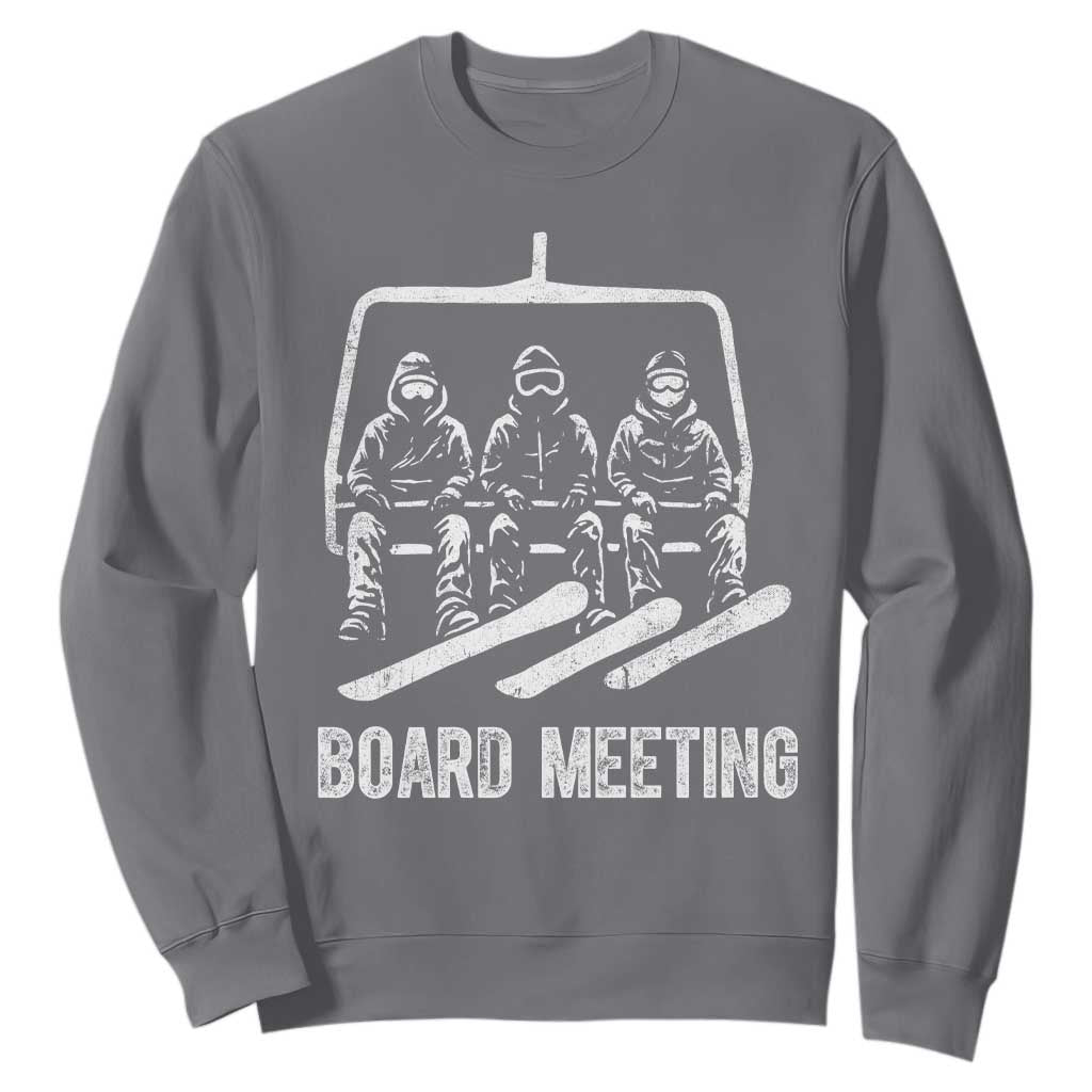 Funny Snowboarding Board Meeting Sweatshirt Chairlift Snowboarders Powder Junkies TS02 Charcoal Print Your Wear