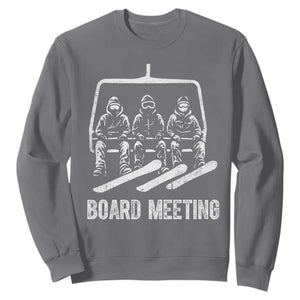 Funny Snowboarding Board Meeting Sweatshirt Chairlift Snowboarders Powder Junkies TS02 Charcoal Print Your Wear