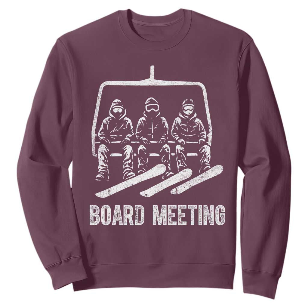 Funny Snowboarding Board Meeting Sweatshirt Chairlift Snowboarders Powder Junkies TS02 Maroon Print Your Wear