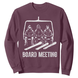 Funny Snowboarding Board Meeting Sweatshirt Chairlift Snowboarders Powder Junkies TS02 Maroon Print Your Wear