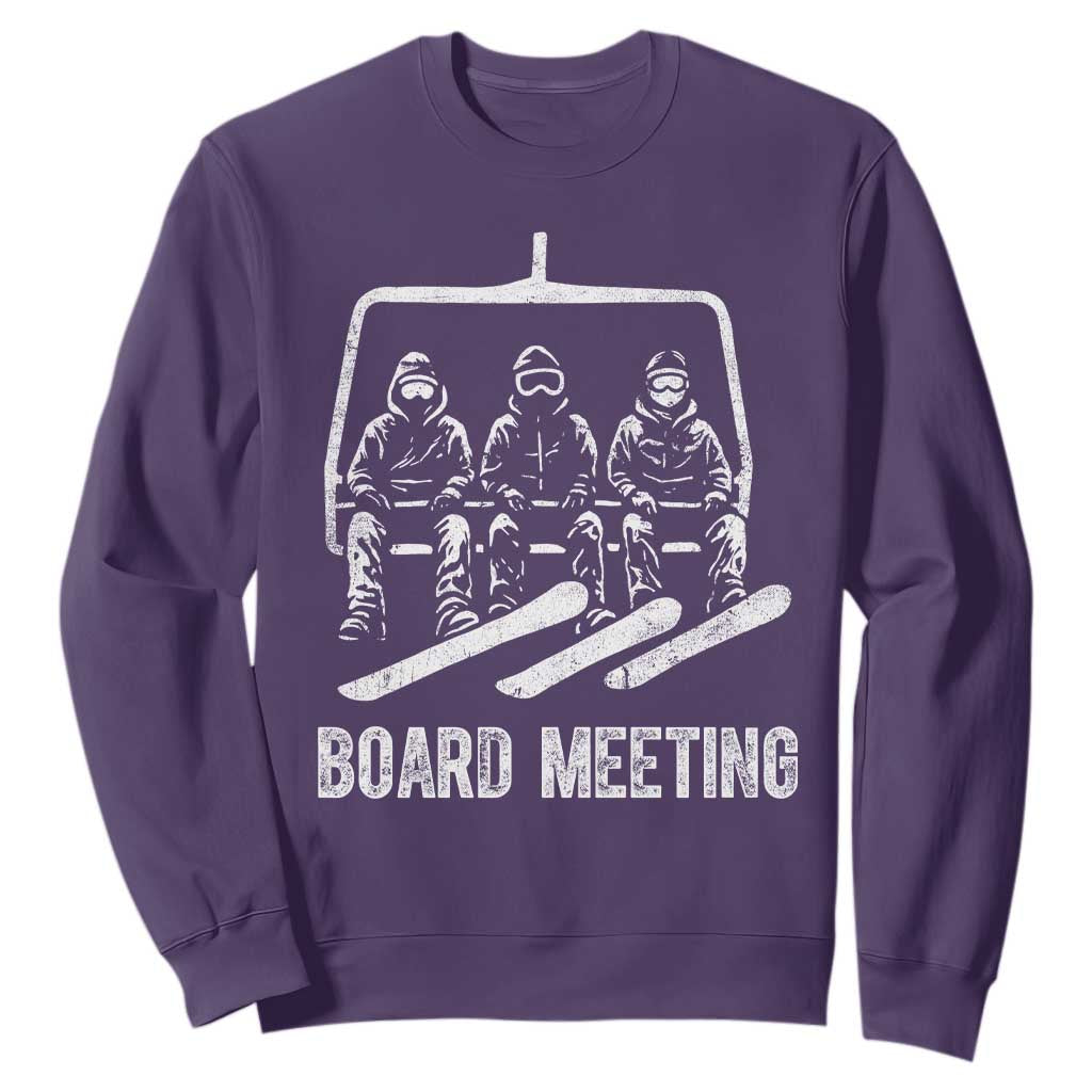 Funny Snowboarding Board Meeting Sweatshirt Chairlift Snowboarders Powder Junkies TS02 Purple Print Your Wear