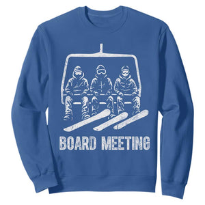 Funny Snowboarding Board Meeting Sweatshirt Chairlift Snowboarders Powder Junkies TS02 Royal Blue Print Your Wear