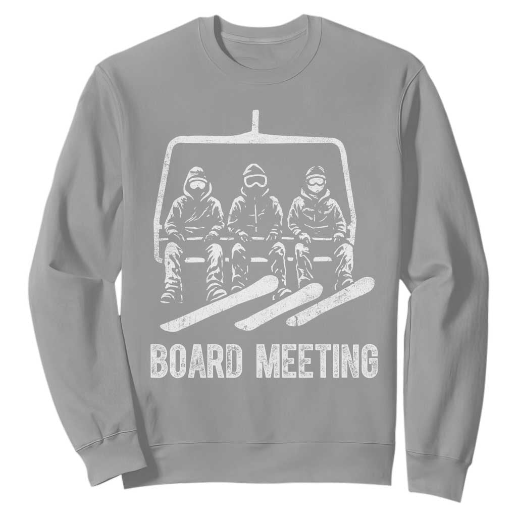 Funny Snowboarding Board Meeting Sweatshirt Chairlift Snowboarders Powder Junkies TS02 Sport Gray Print Your Wear