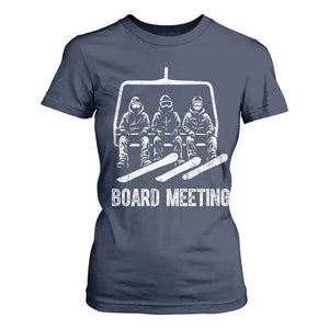 Funny Snowboarding Board Meeting T Shirt For Women Chairlift Snowboarders Powder Junkies TS02 Navy Print Your Wear