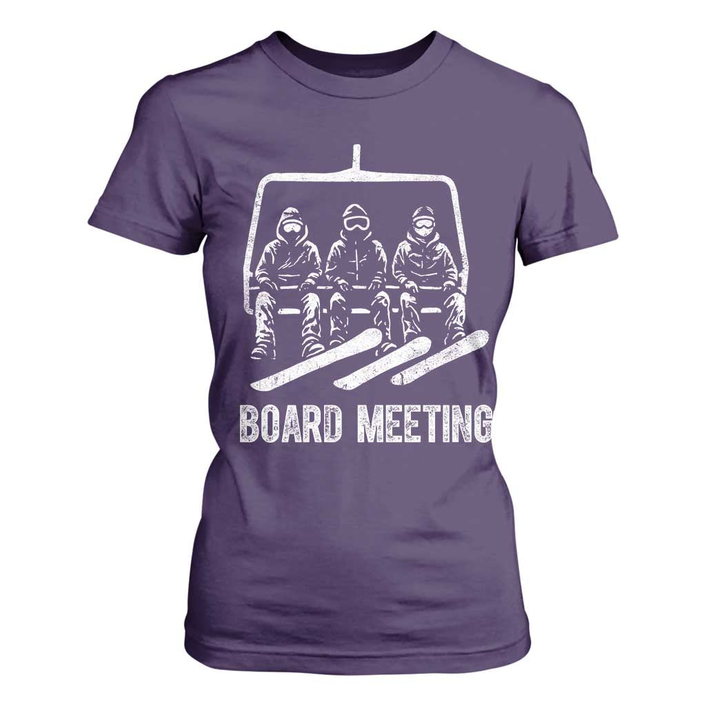 Funny Snowboarding Board Meeting T Shirt For Women Chairlift Snowboarders Powder Junkies TS02 Purple Print Your Wear