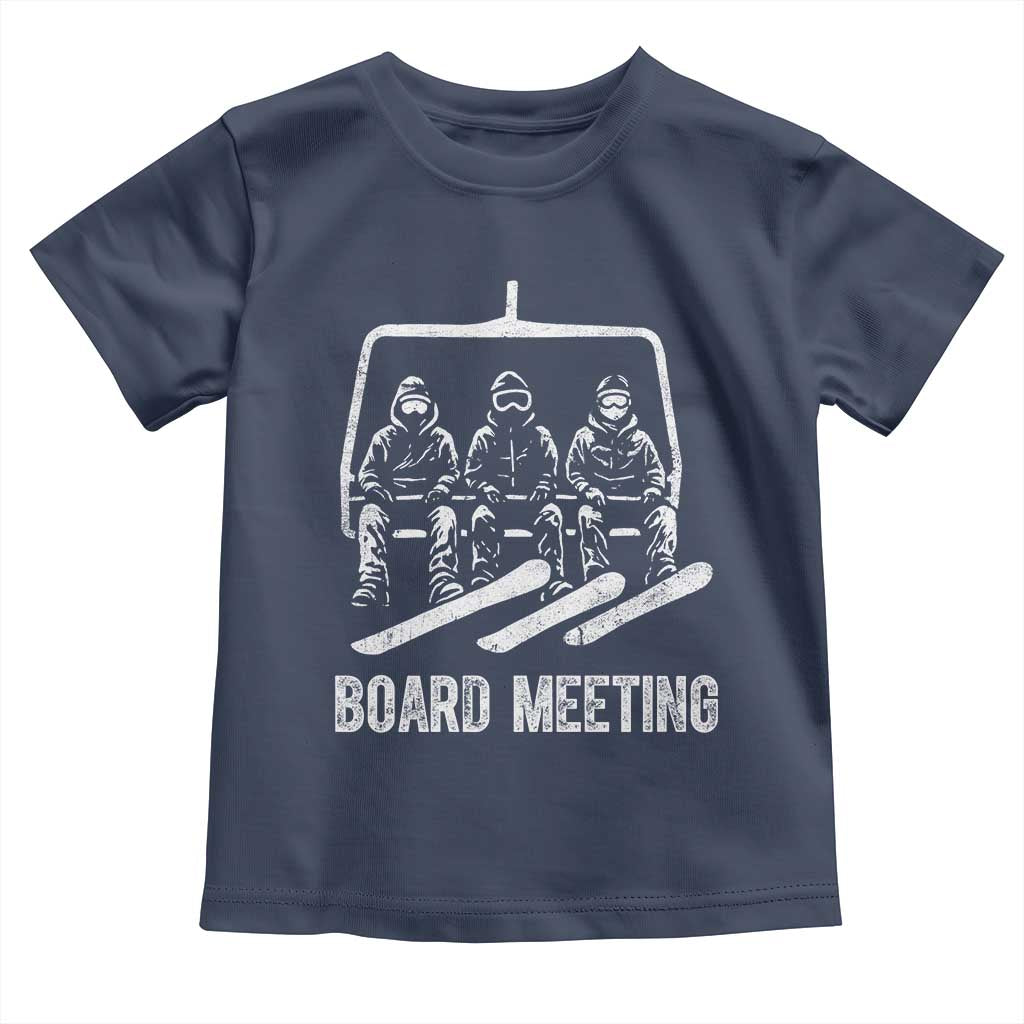 Funny Snowboarding Board Meeting Toddler T Shirt Chairlift Snowboarders Powder Junkies TS02 Navy Print Your Wear