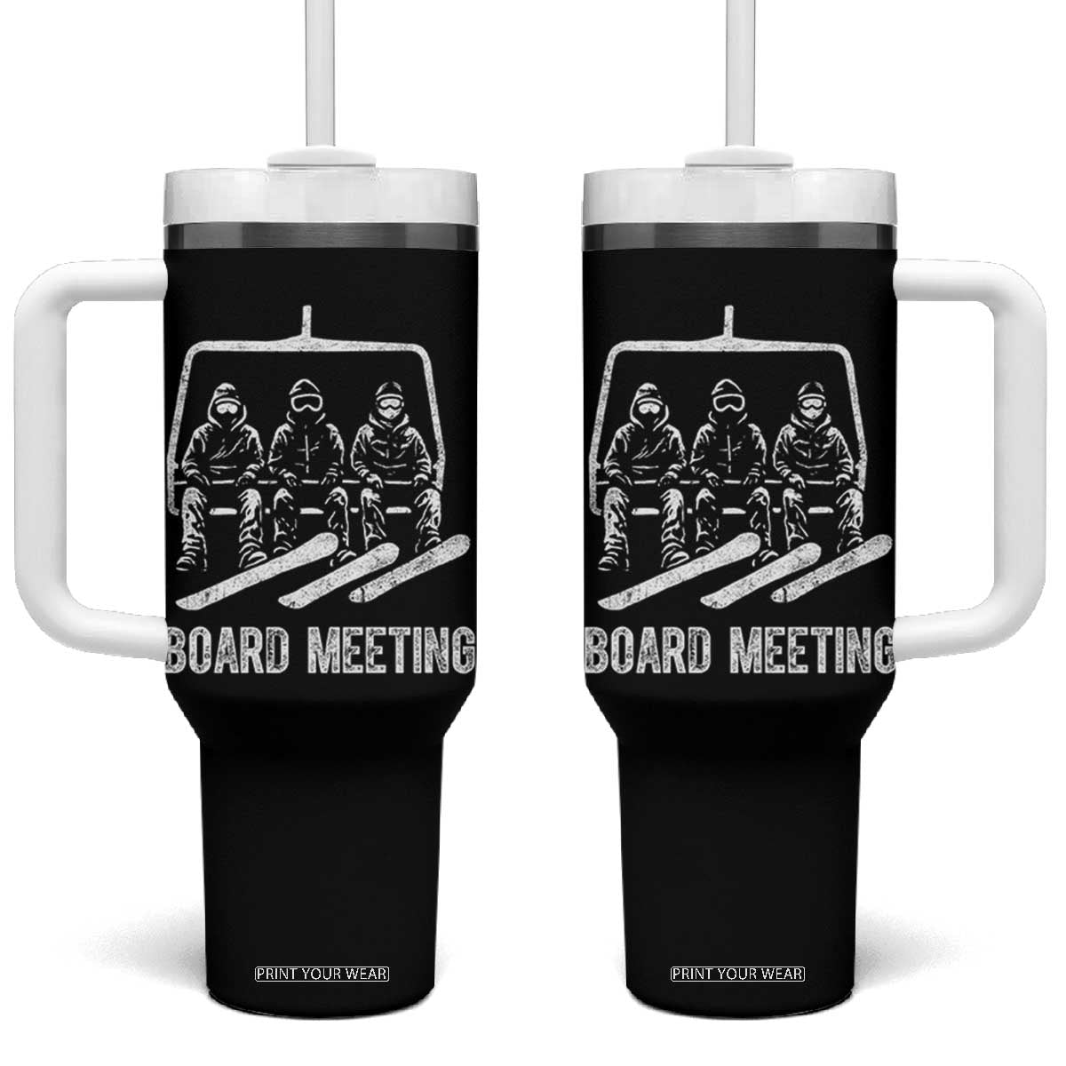 Funny Snowboarding Board Meeting Tumbler With Handle Chairlift Snowboarders Powder Junkies TS02 One Size: 40 oz Black Print Your Wear