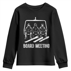 Funny Snowboarding Board Meeting Youth Sweatshirt Chairlift Snowboarders Powder Junkies TS02 Black Print Your Wear