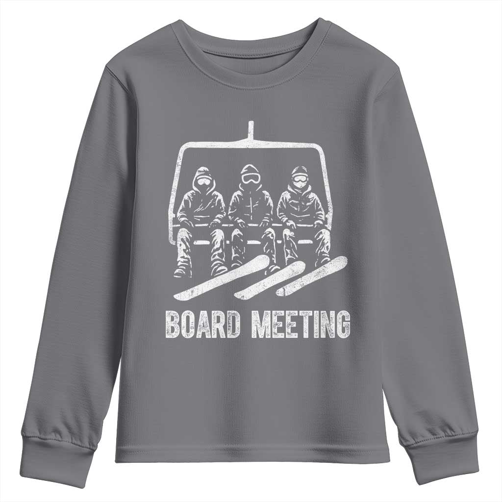 Funny Snowboarding Board Meeting Youth Sweatshirt Chairlift Snowboarders Powder Junkies TS02 Charcoal Print Your Wear