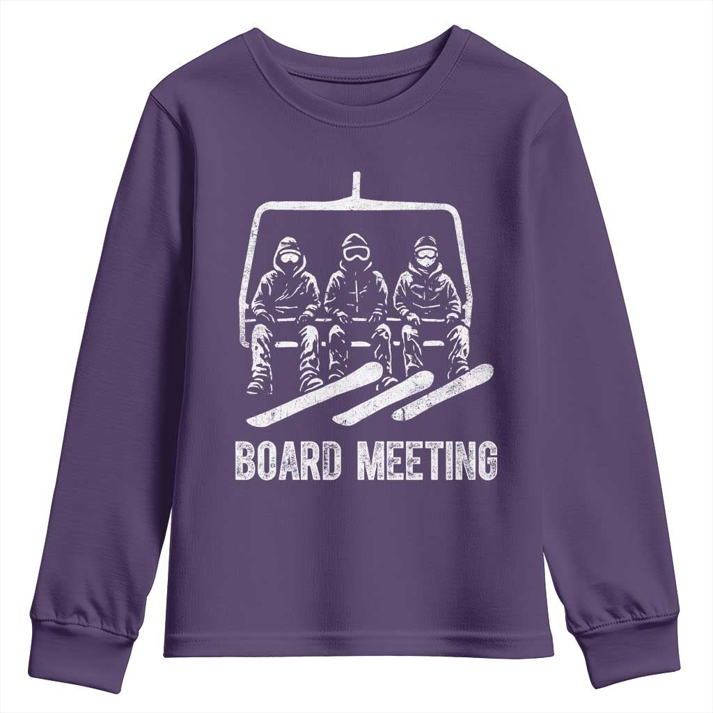 Funny Snowboarding Board Meeting Youth Sweatshirt Chairlift Snowboarders Powder Junkies TS02 Purple Print Your Wear