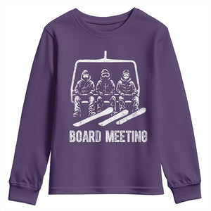 Funny Snowboarding Board Meeting Youth Sweatshirt Chairlift Snowboarders Powder Junkies TS02 Purple Print Your Wear