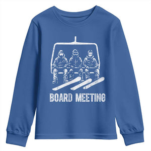 Funny Snowboarding Board Meeting Youth Sweatshirt Chairlift Snowboarders Powder Junkies TS02 Royal Blue Print Your Wear