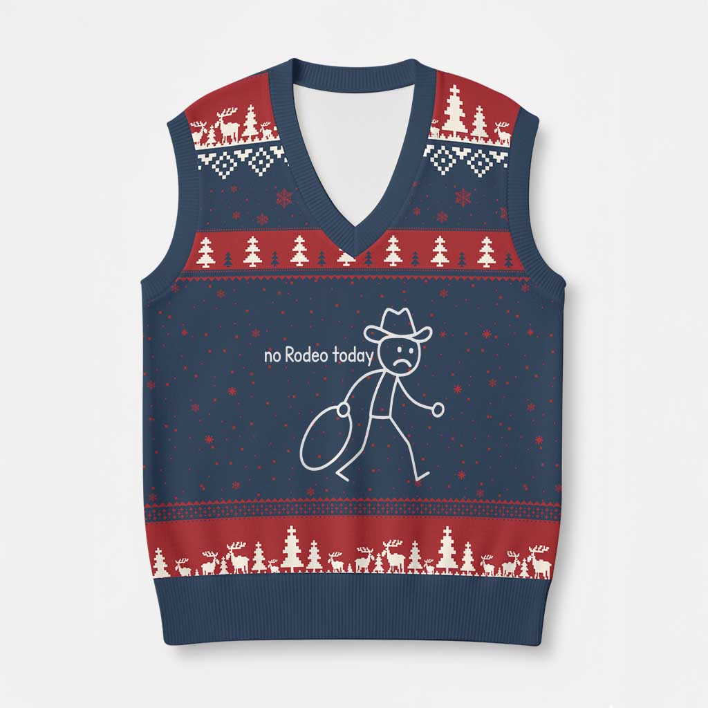 No Rodeo Today Sad Cowboy Stick Figure Meme V-Neck Knit Sweater Vest Funny Yeehaw Depression TS02 Navy Red Print Your Wear