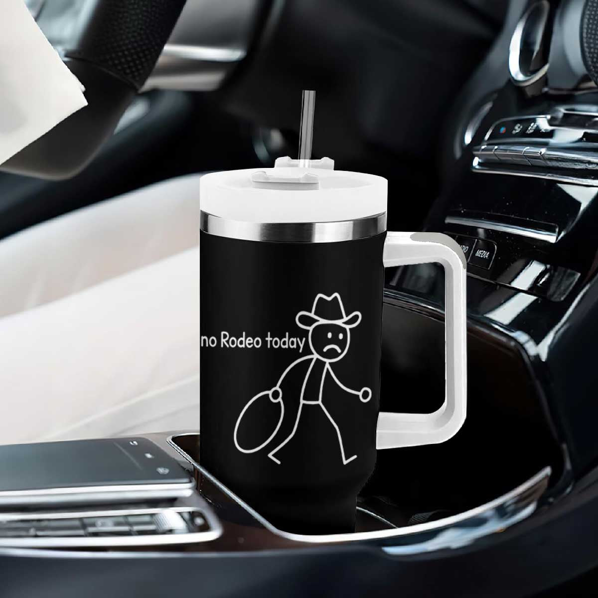 No Rodeo Today Sad Cowboy Stick Figure Meme Tumbler With Handle Funny Yeehaw Depression TS02 Print Your Wear