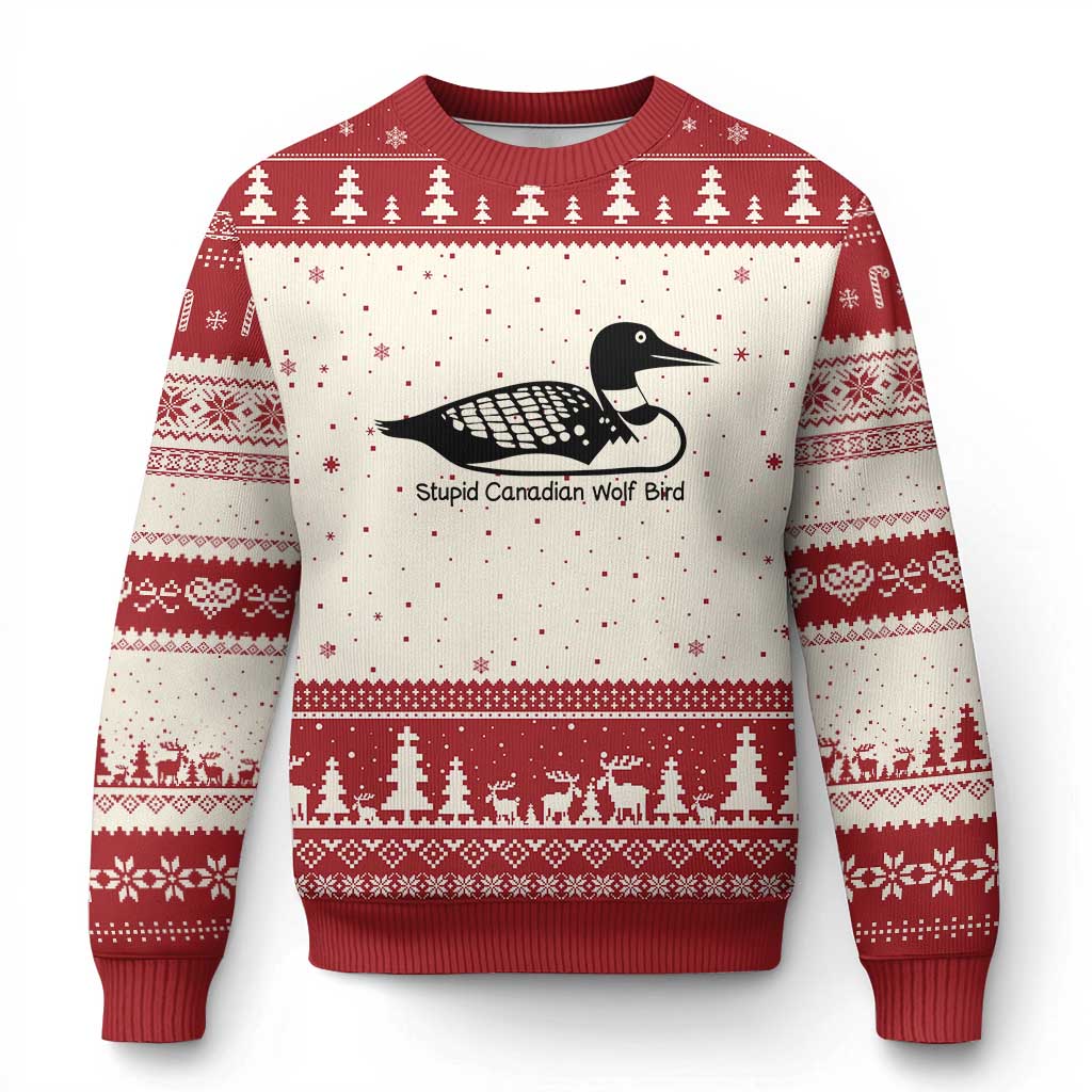 Stupid Canadian Wolf Bird Ugly Christmas Sweater Funny Common Loon Meme Dry Humor TS02 Beige Red Print Your Wear