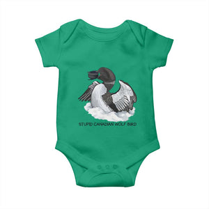 Funny Stupid Canadian Wolf Bird Baby Onesie Common Loon with Hockey Puck Bird Meme TS02 Irish Green Print Your Wear