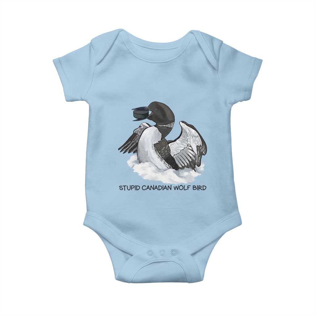 Funny Stupid Canadian Wolf Bird Baby Onesie Common Loon with Hockey Puck Bird Meme TS02 Light Blue Print Your Wear