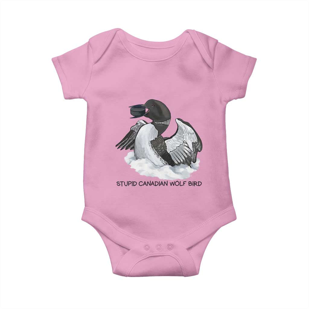 Funny Stupid Canadian Wolf Bird Baby Onesie Common Loon with Hockey Puck Bird Meme TS02 Light Pink Print Your Wear