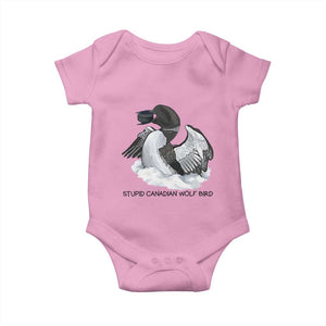 Funny Stupid Canadian Wolf Bird Baby Onesie Common Loon with Hockey Puck Bird Meme TS02 Light Pink Print Your Wear