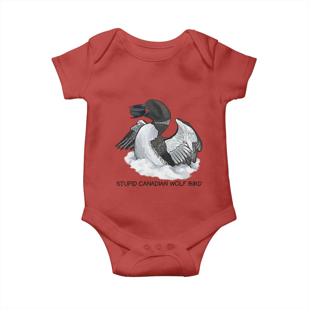 Funny Stupid Canadian Wolf Bird Baby Onesie Common Loon with Hockey Puck Bird Meme TS02 Red Print Your Wear