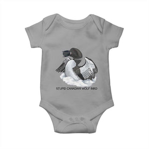 Funny Stupid Canadian Wolf Bird Baby Onesie Common Loon with Hockey Puck Bird Meme TS02 Sport Gray Print Your Wear