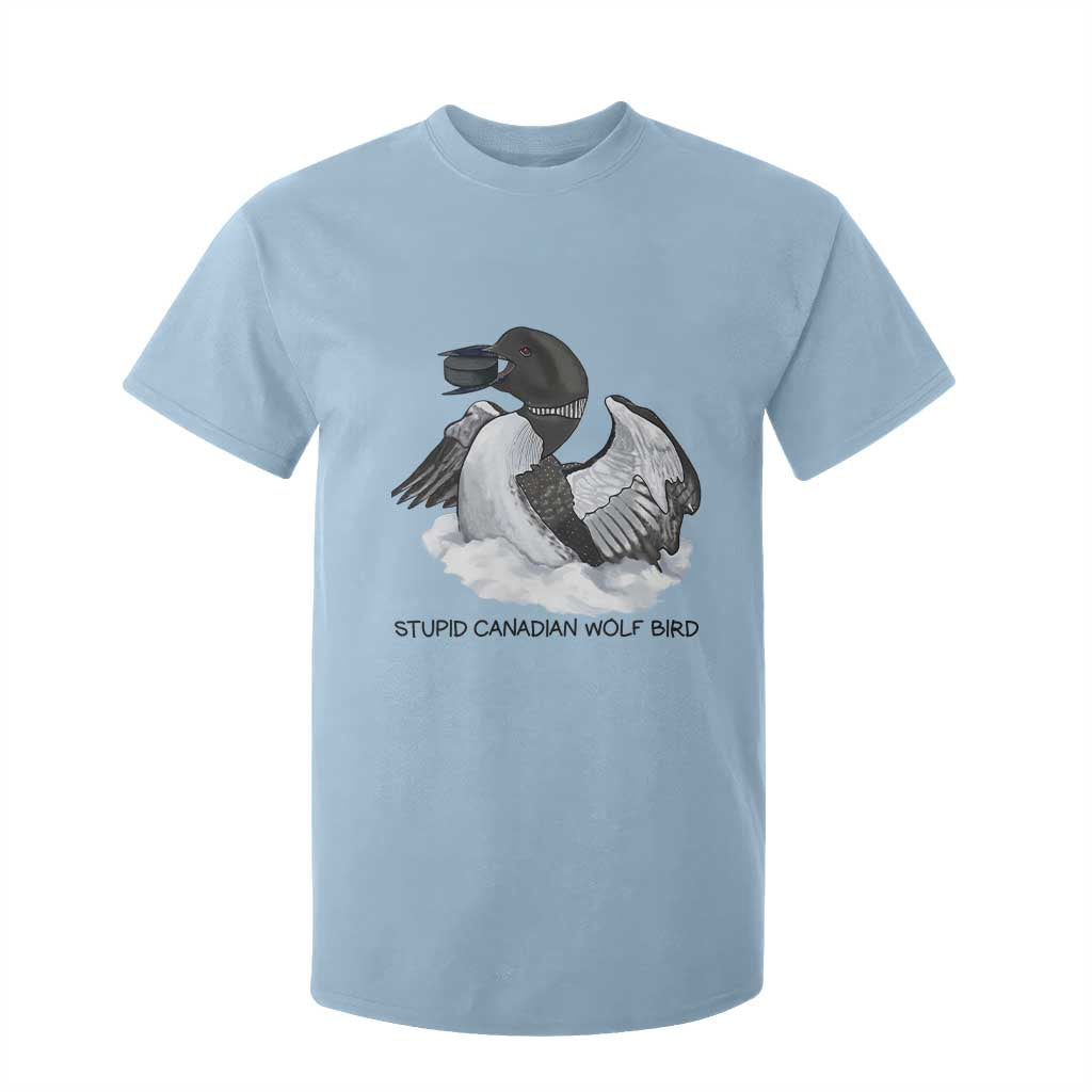 Funny Stupid Canadian Wolf Bird T Shirt For Kid Common Loon with Hockey Puck Bird Meme TS02 Light Blue Print Your Wear