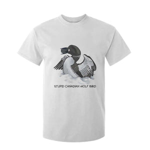 Funny Stupid Canadian Wolf Bird T Shirt For Kid Common Loon with Hockey Puck Bird Meme TS02 White Print Your Wear