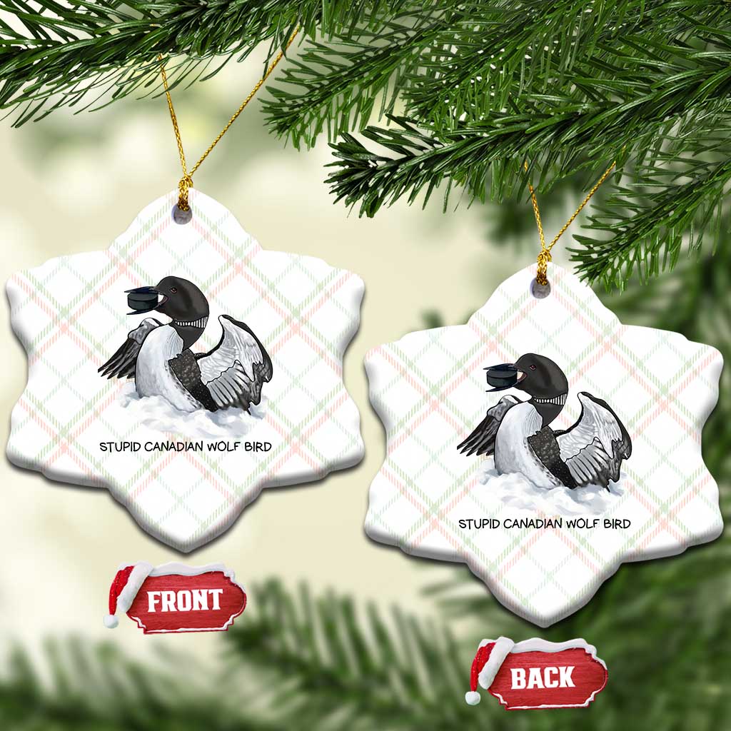 Funny Stupid Canadian Wolf Bird Ceramic Ornament Common Loon with Hockey Puck Bird Meme TS02 Print Your Wear