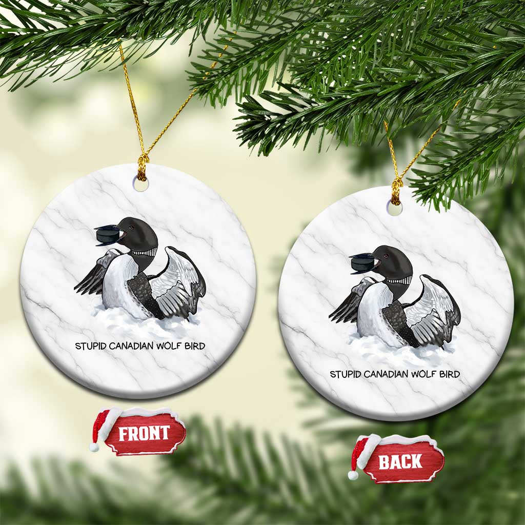 Funny Stupid Canadian Wolf Bird Ceramic Ornament Common Loon with Hockey Puck Bird Meme TS02 1pc White Marble Print Your Wear