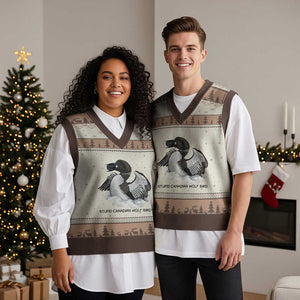 Funny Stupid Canadian Wolf Bird V-Neck Knit Sweater Vest Common Loon with Hockey Puck Bird Meme TS02 Mocha Mousse Print Your Wear