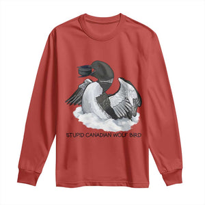 Funny Stupid Canadian Wolf Bird Long Sleeve Shirt Common Loon with Hockey Puck Bird Meme TS02 Red Print Your Wear