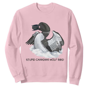 Funny Stupid Canadian Wolf Bird Sweatshirt Common Loon with Hockey Puck Bird Meme TS02 Light Pink Print Your Wear