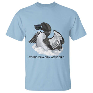 Funny Stupid Canadian Wolf Bird T Shirt Common Loon with Hockey Puck Bird Meme TS02 Light Blue Print Your Wear