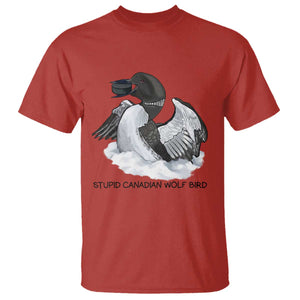 Funny Stupid Canadian Wolf Bird T Shirt Common Loon with Hockey Puck Bird Meme TS02 Red Print Your Wear