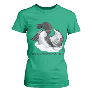 Funny Stupid Canadian Wolf Bird T Shirt For Women Common Loon with Hockey Puck Bird Meme TS02 Irish Green Print Your Wear