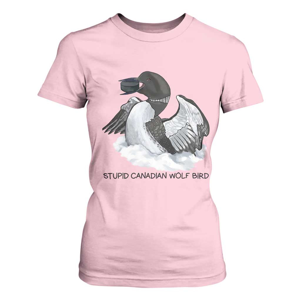 Funny Stupid Canadian Wolf Bird T Shirt For Women Common Loon with Hockey Puck Bird Meme TS02 Light Pink Print Your Wear