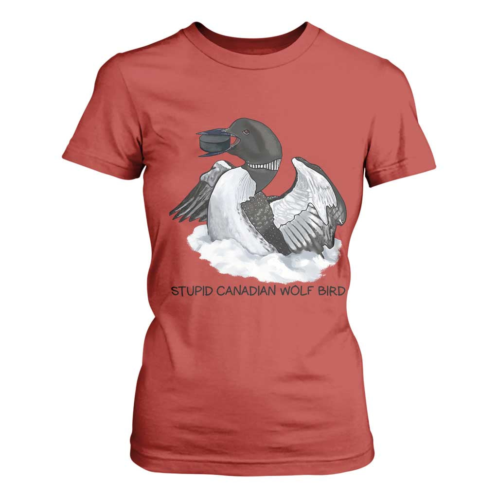Funny Stupid Canadian Wolf Bird T Shirt For Women Common Loon with Hockey Puck Bird Meme TS02 Red Print Your Wear