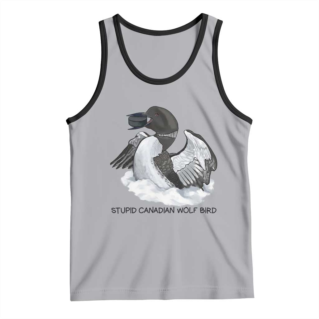 Funny Stupid Canadian Wolf Bird Tank Top Common Loon with Hockey Puck Bird Meme TS02 Athletic Heather Black Print Your Wear
