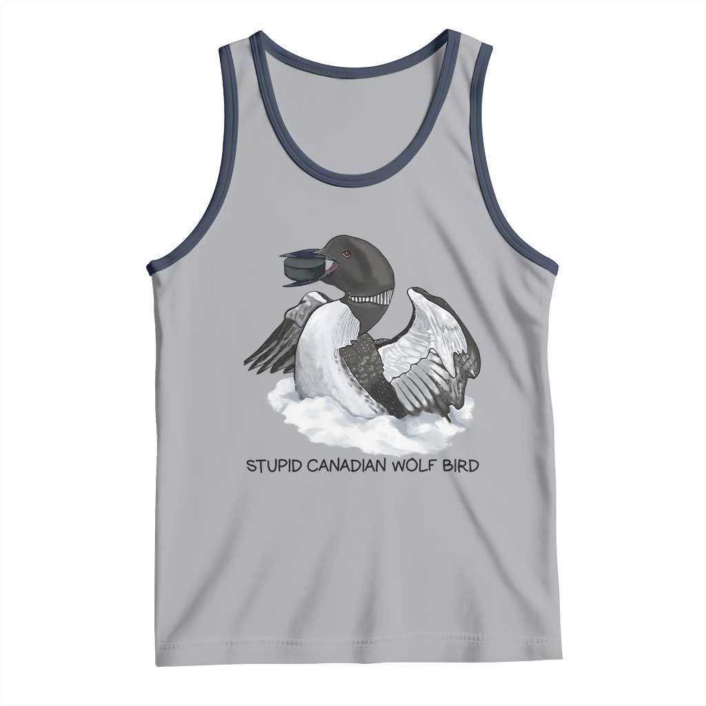 Funny Stupid Canadian Wolf Bird Tank Top Common Loon with Hockey Puck Bird Meme TS02 Athletic Heather Navy Print Your Wear
