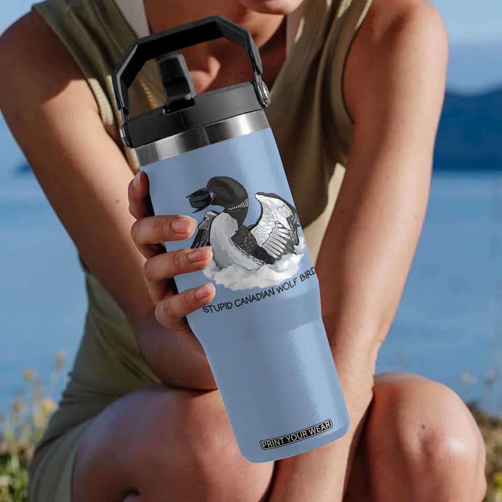 Funny Stupid Canadian Wolf Bird Flip Straw Tumbler Common Loon with Hockey Puck Bird Meme TS02 One Size: 30 oz Light Blue Print Your Wear