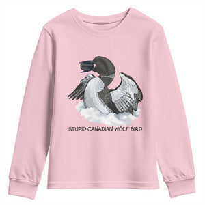 Funny Stupid Canadian Wolf Bird Youth Sweatshirt Common Loon with Hockey Puck Bird Meme TS02 Light Pink Print Your Wear