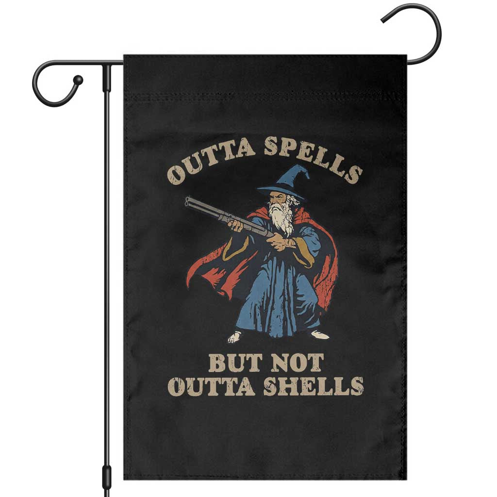 Outta Spells But Not Outta Shells Garden Flag Funny Wizard Fantasy Meme TS02 Black Print Your Wear